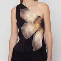 One Shoulder Pleated Floral Top