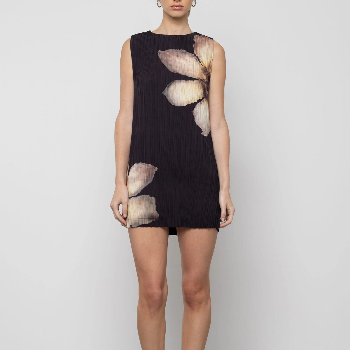 Pleated Floral Mini Dress