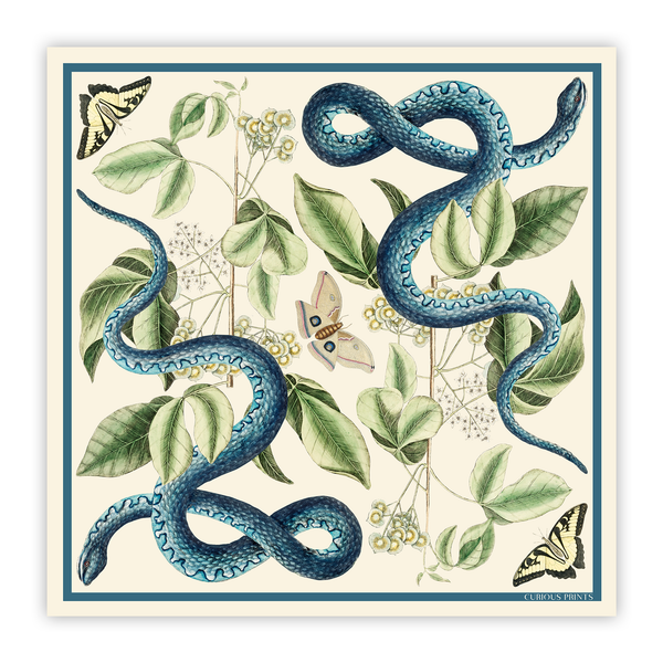 Blue Snake and Butterfly Silk Scarf