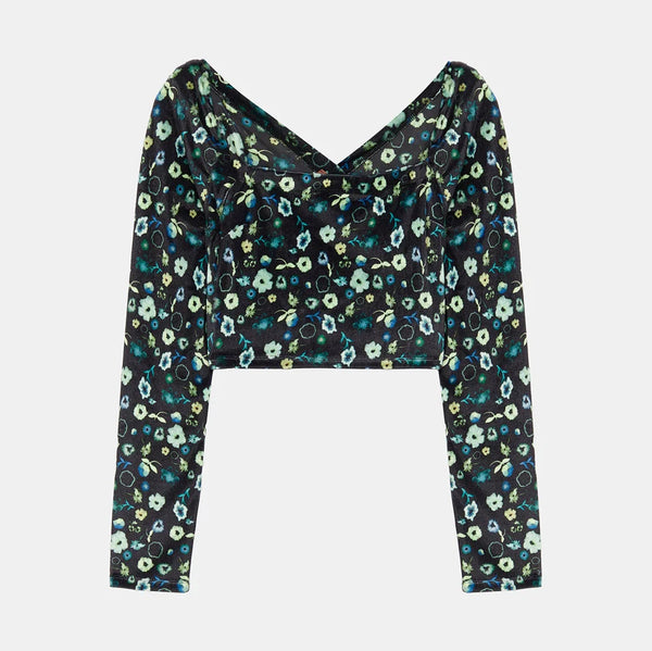 Floral Velvet Top in Blue