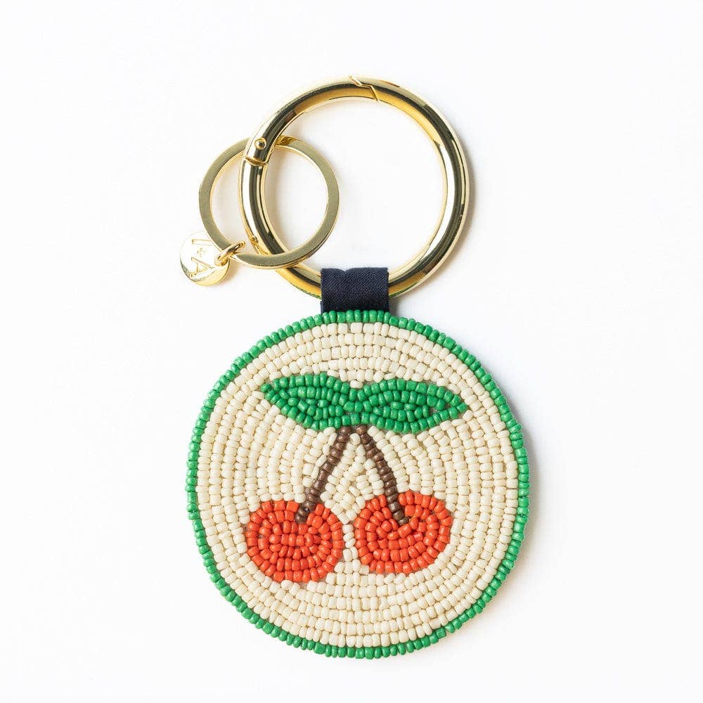 Kelsey Cherries Seed Bead Key Ring
