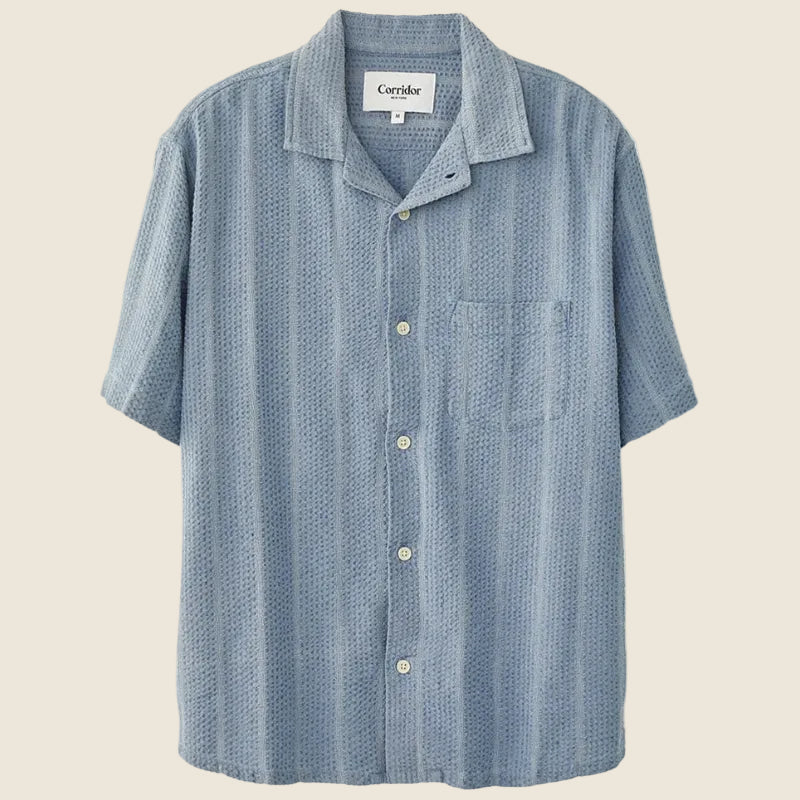 Striped Seersucker Shirt in Indigo