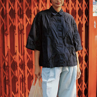 Taylor Ruffle Shirt in Navy