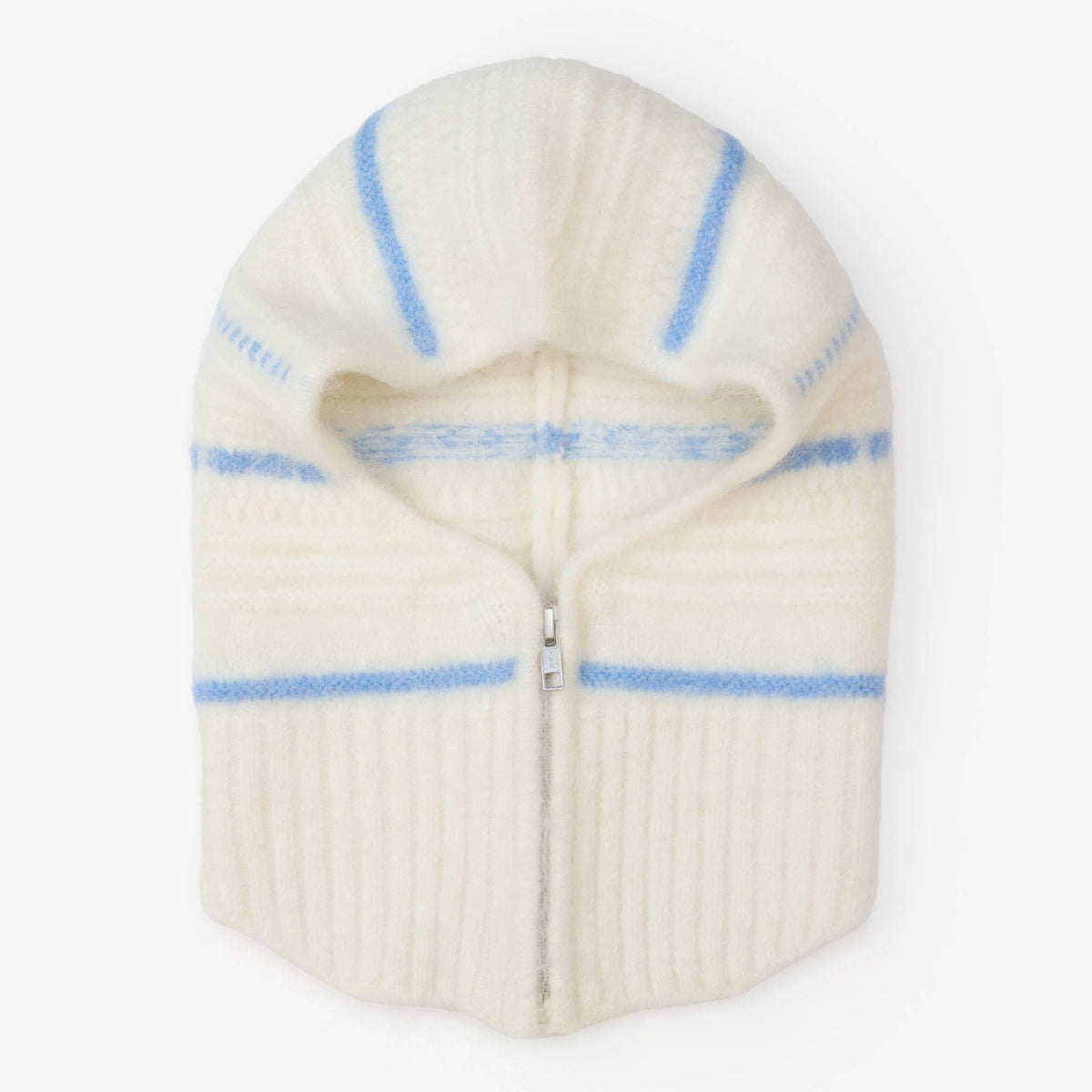 The Alpaca Balaclava with Zip in White/Sky Blue