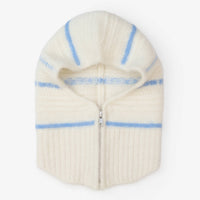 The Alpaca Balaclava with Zip in White/Sky Blue