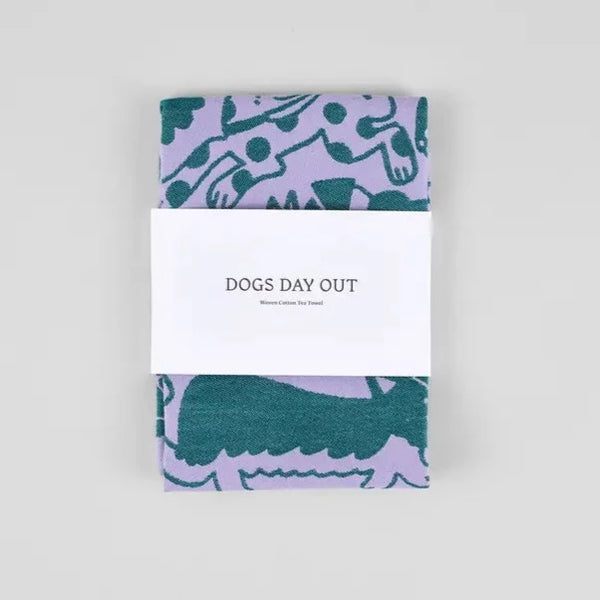 Dogs Day Out Tea Towel in Lilac