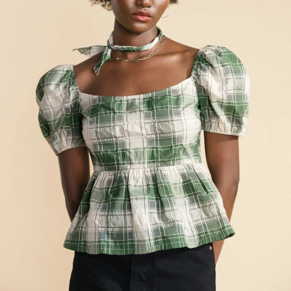 Plaid puff sleeve top online