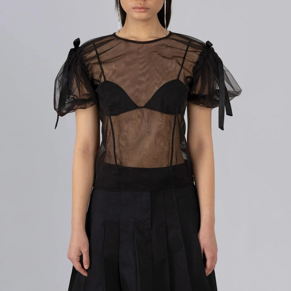 Tulle Corset Bow Top in Black