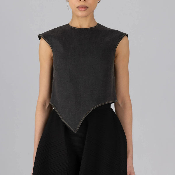 Asymmetric Denim Top in Black