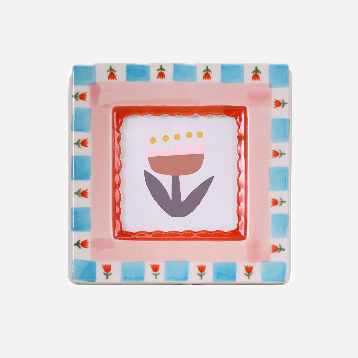 Ceramic Photo Frame in Red Flowers