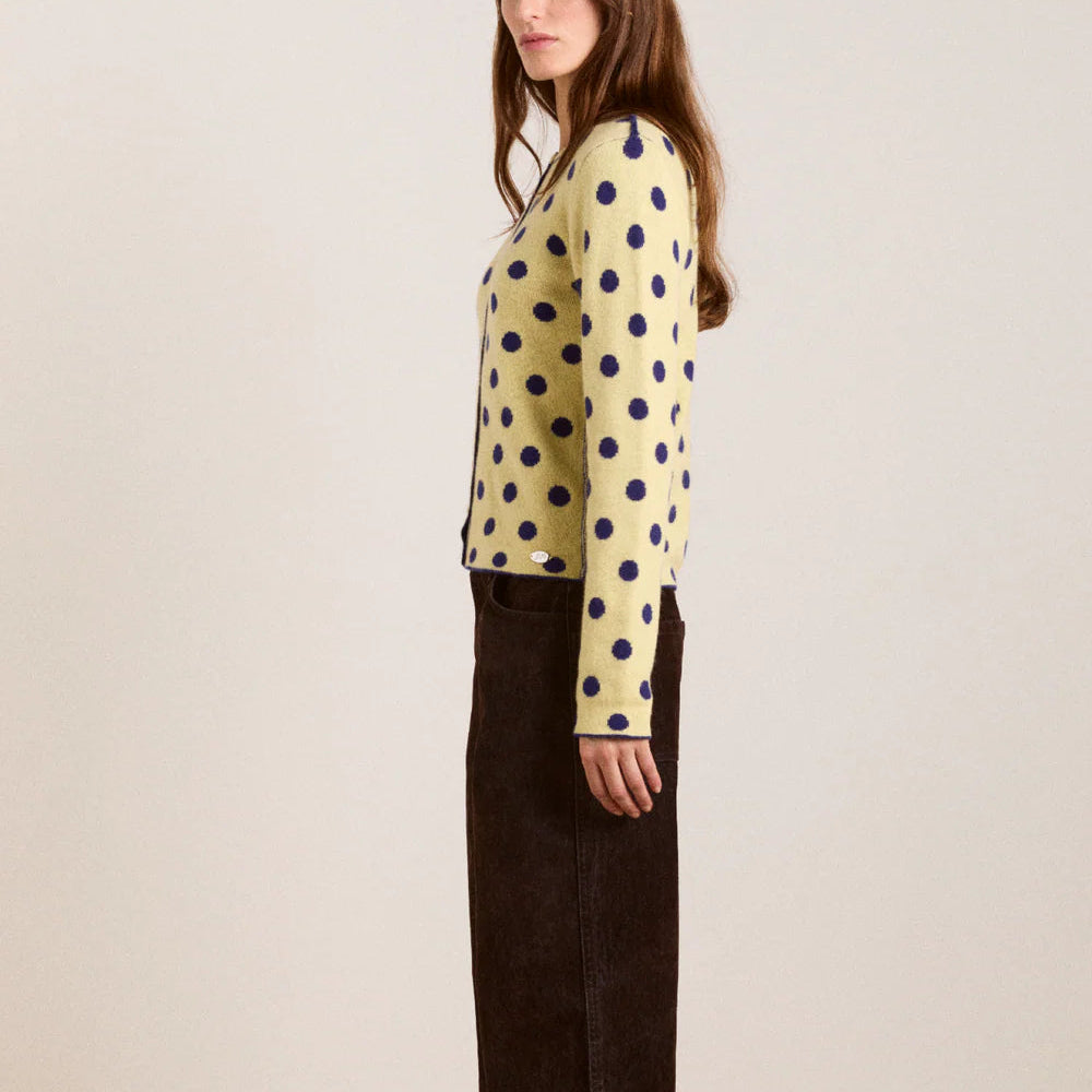 Tabitha Reversible Cardigan in Navy/Butter Spot