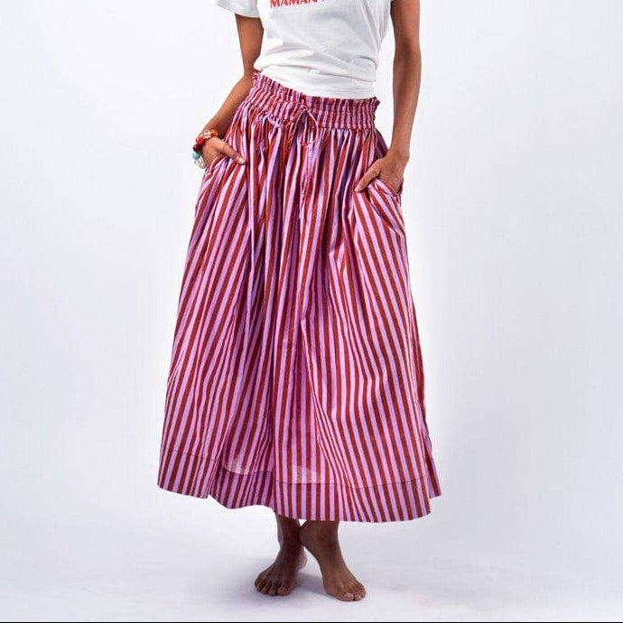 Keaton Stripe Skirt in Rust & Lilac