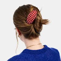 Oval Barrette in Red Plaid