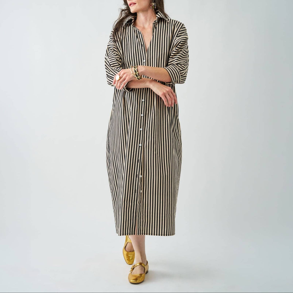 Colette Shirtdress in Black & Cream Stripe