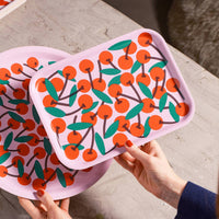 Cherries Pink Small Serving Tray
