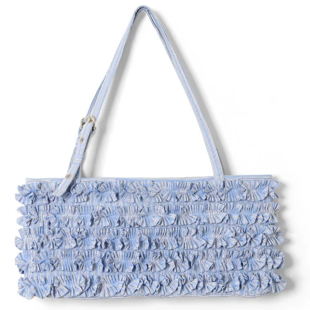 Sophia Ruffle Baguette Bag in Blue