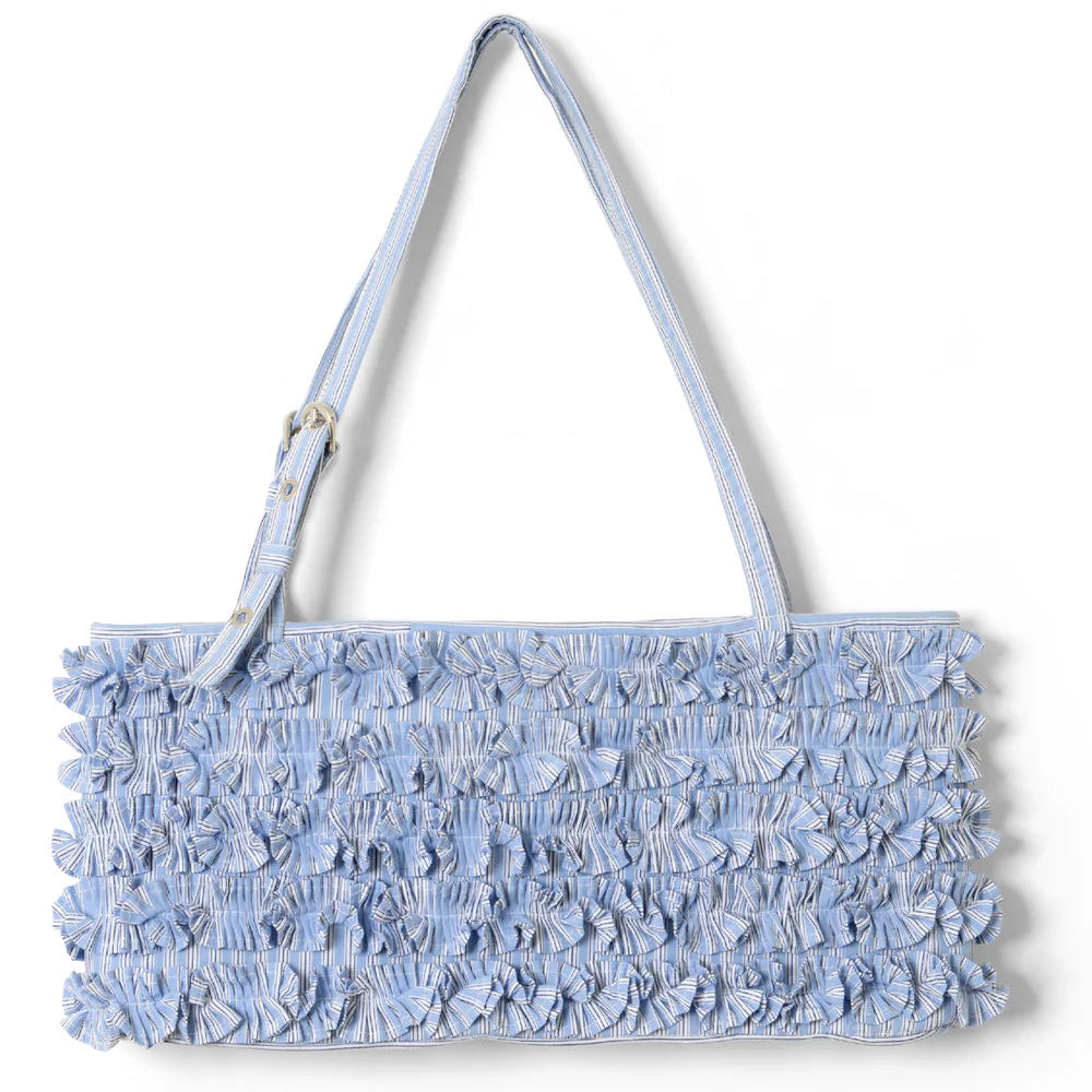 Sophia Ruffle Baguette Bag in Blue