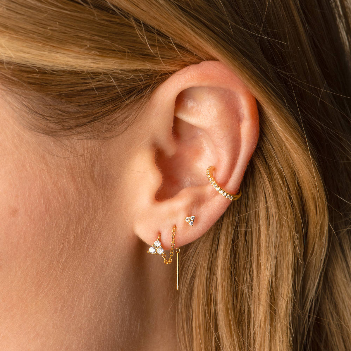 Trio Threader Earrings in Gold