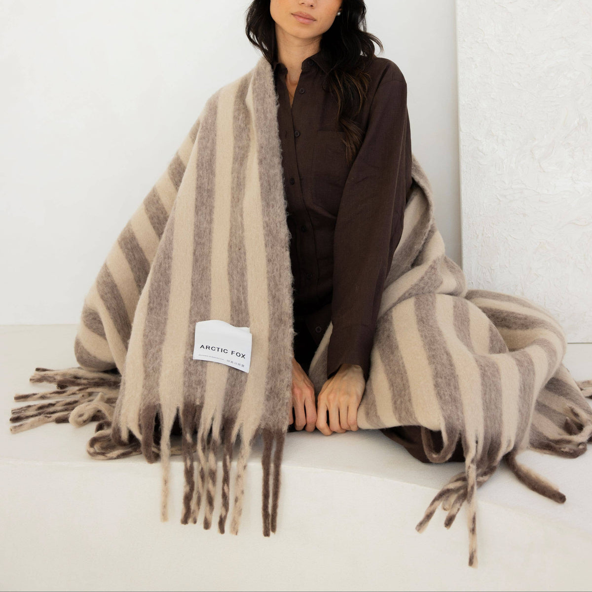The Wool Stripe Throw in Burnt Umber Stripe