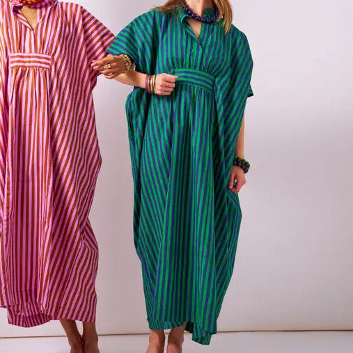 Margot Stripe Kaftan in Navy & Kelly Green