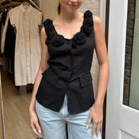 Loire Linen Blouse in Black