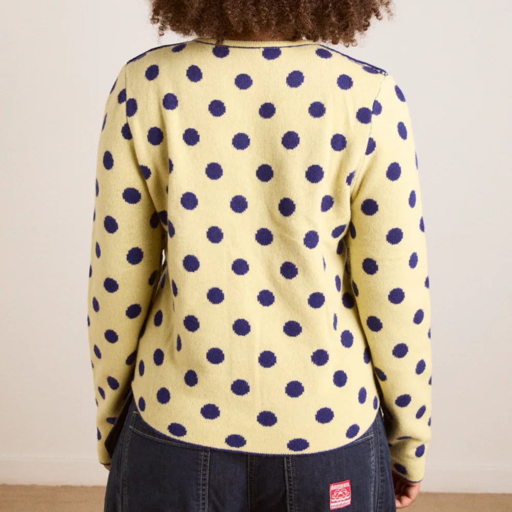 Tabitha Reversible Cardigan in Navy/Butter Spot