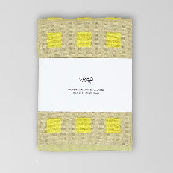 Squares Terry Tea Towel Oat/Yellow