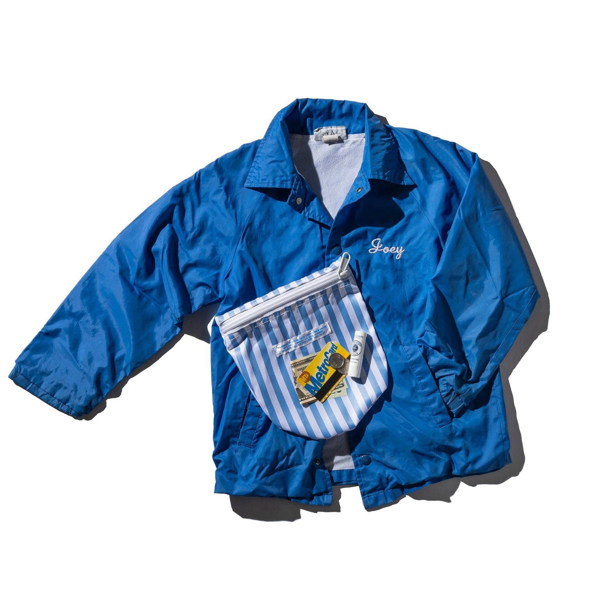 School Tie Fabric Semicircle Pouch in Light Blue x White