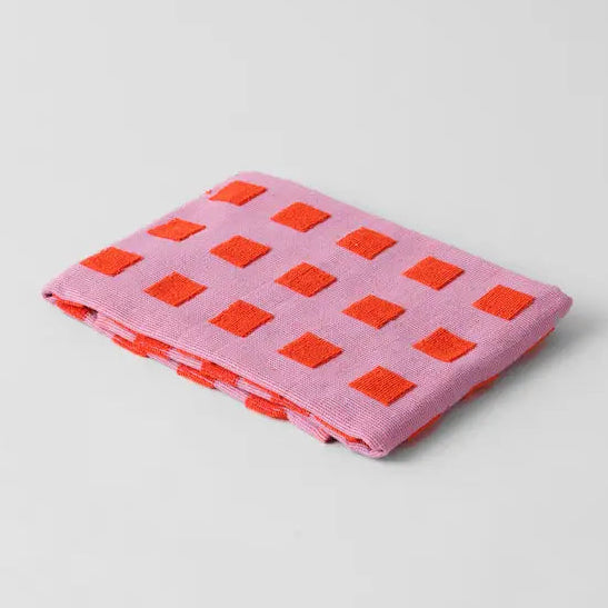 Squares Terry Tea Towel Lilac/Warm Red