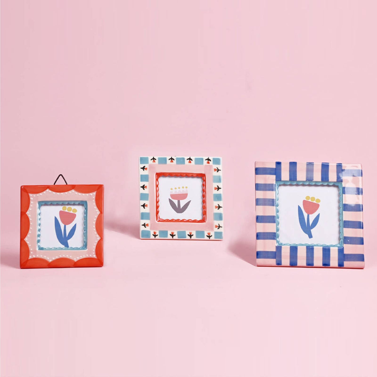 Ceramic Photo Frame in Blue Stripe