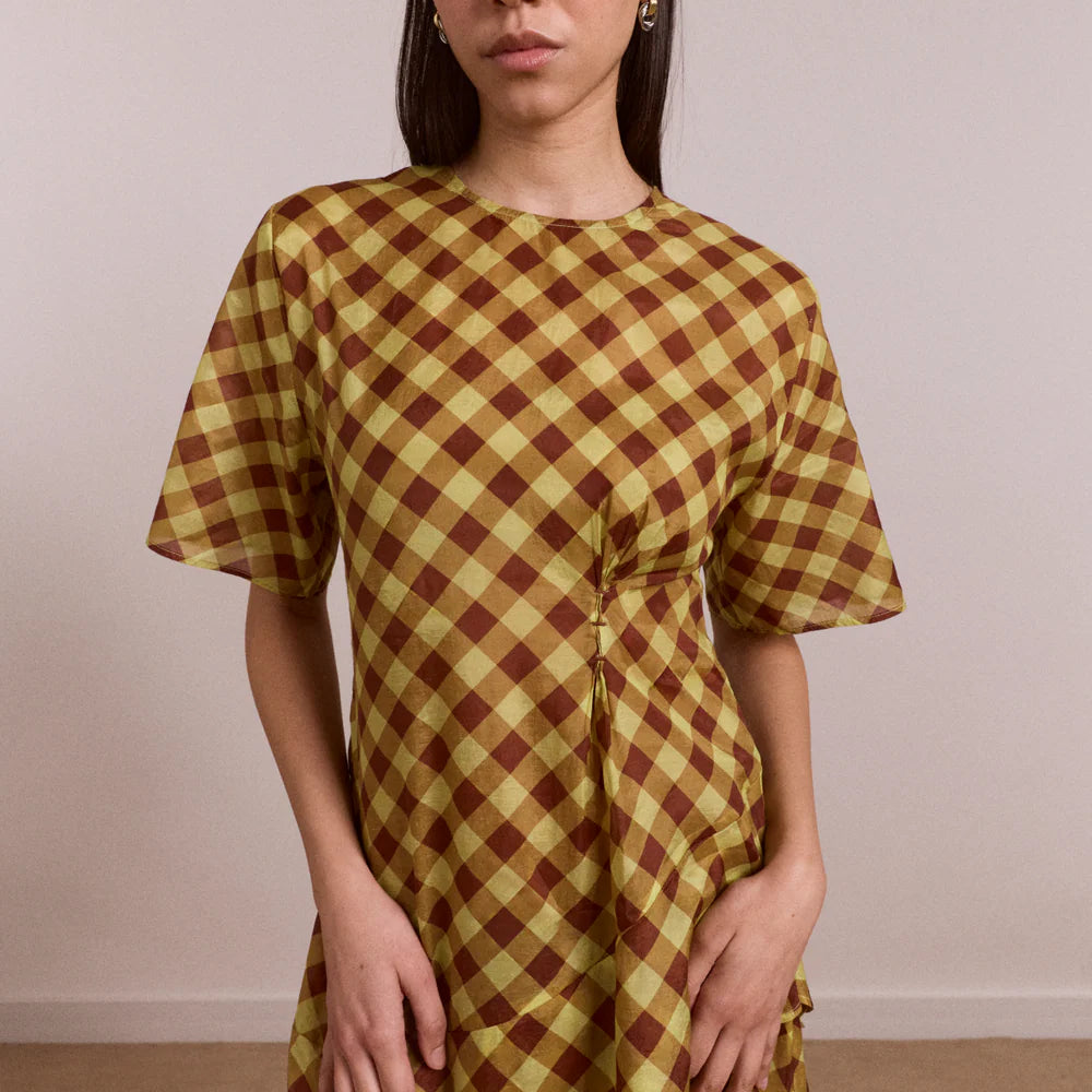 Harmony Midi Dress in Choc Avo Gingham