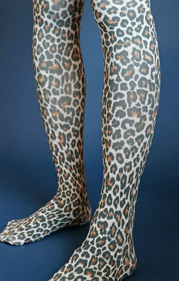 Leopard Pattered Tights in Beige