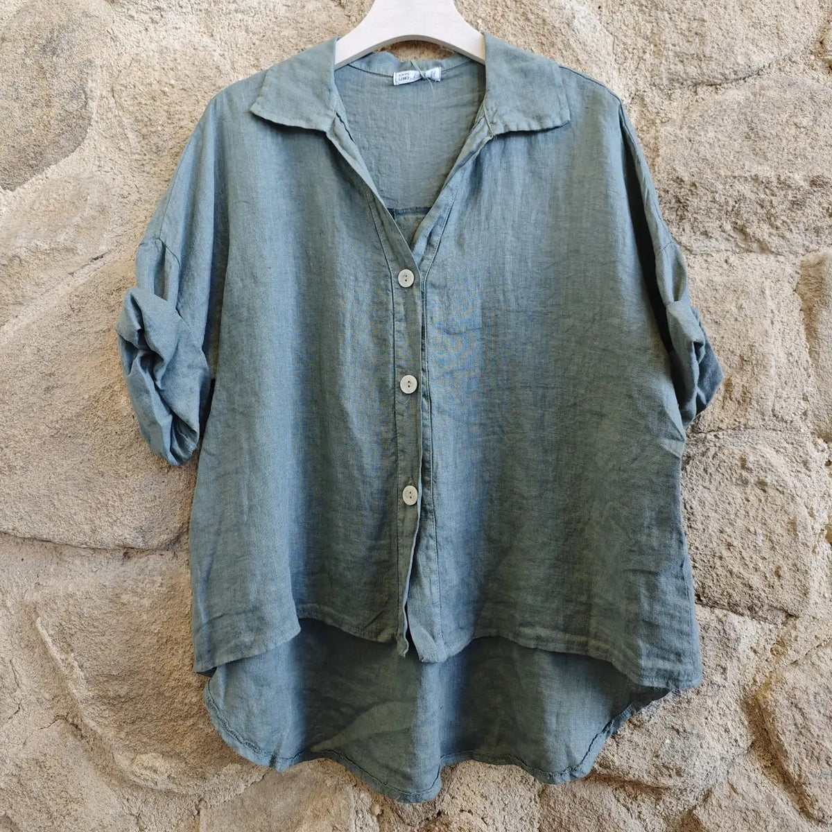 Linen Button Top in Khaki