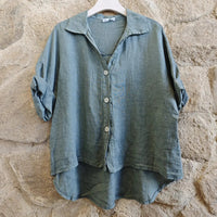 Linen Button Top in Khaki