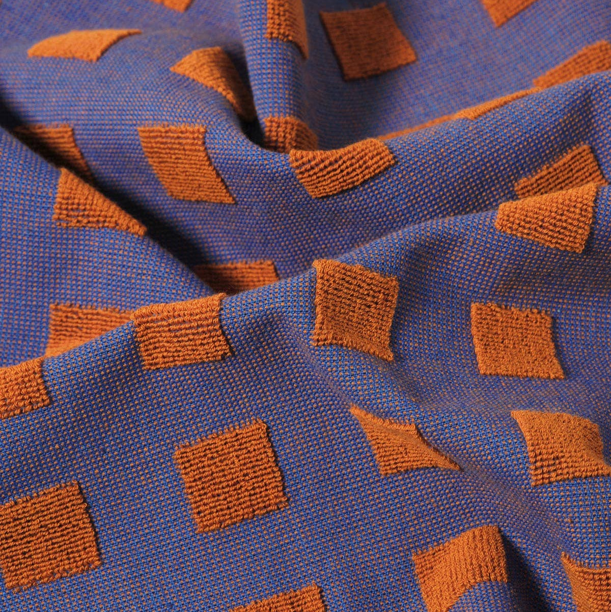 Squares Terry Tea Towel Burgundy/Blue