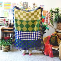 Diamond Checkerboard Pattern Mix & Match Knit Throw Blanket