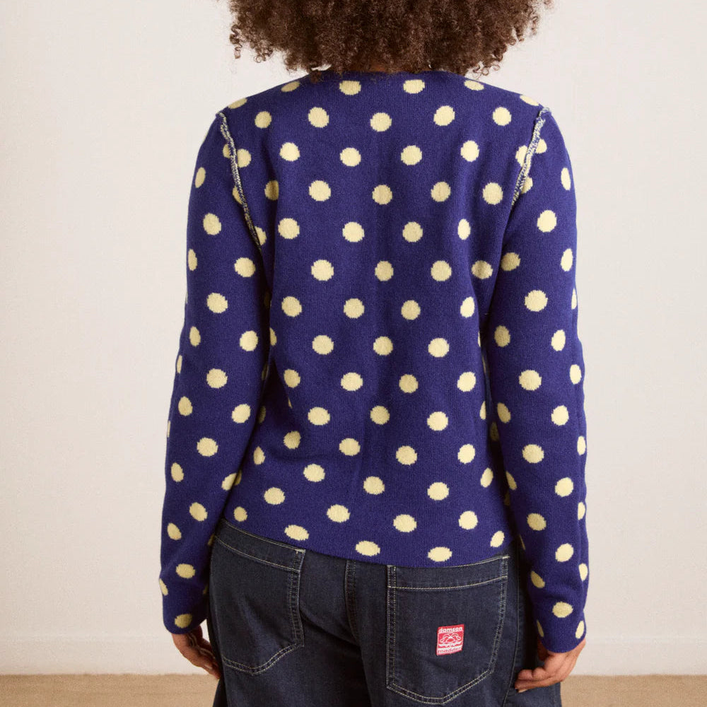 Tabitha Reversible Cardigan in Navy/Butter Spot
