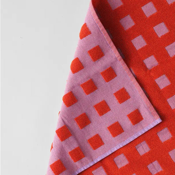 Squares Terry Tea Towel Lilac/Warm Red