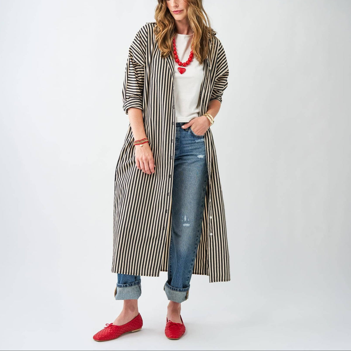 Colette Shirtdress in Black & Cream Stripe