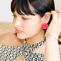 Acetate Spiral Earrings in Hot Pink