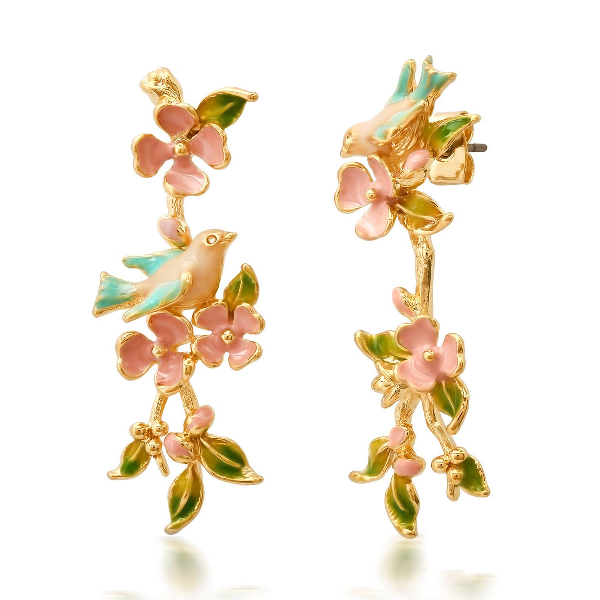 Enamel Birds and Flowers Earrings