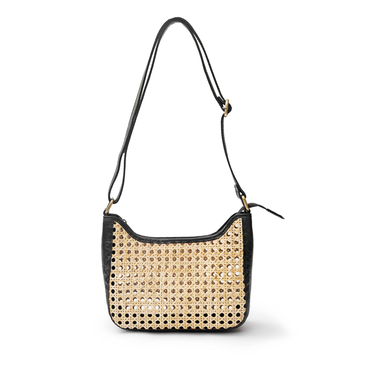 Pia Rattan Shoulder Bag in Black