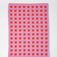 Squares Terry Tea Towel Lilac/Warm Red