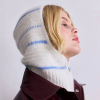 The Alpaca Balaclava with Zip in White/Sky Blue