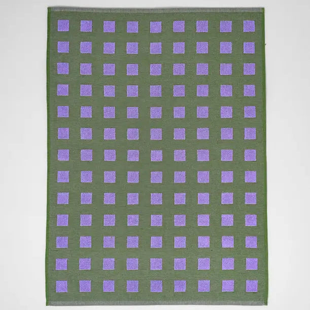 Squares Terry Tea Towel Olive/Lilac
