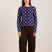 Tabitha Reversible Cardigan in Navy/Butter Spot