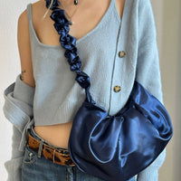 Satin Ruffle xbody Bag in Navy