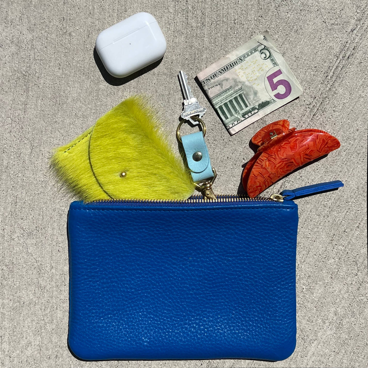 Zipper Pouch in Lapis Leather
