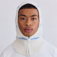The Alpaca Balaclava with Zip in White/Sky Blue