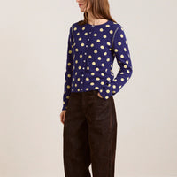 Tabitha Reversible Cardigan in Navy/Butter Spot